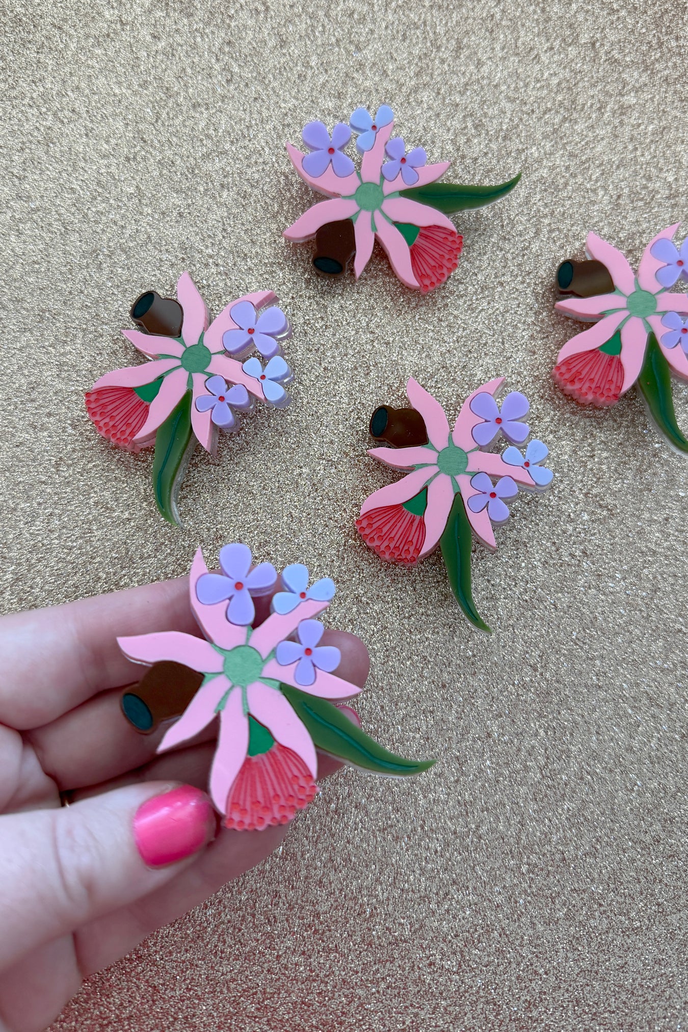 Bruny Island Bouquet Brooch Pink