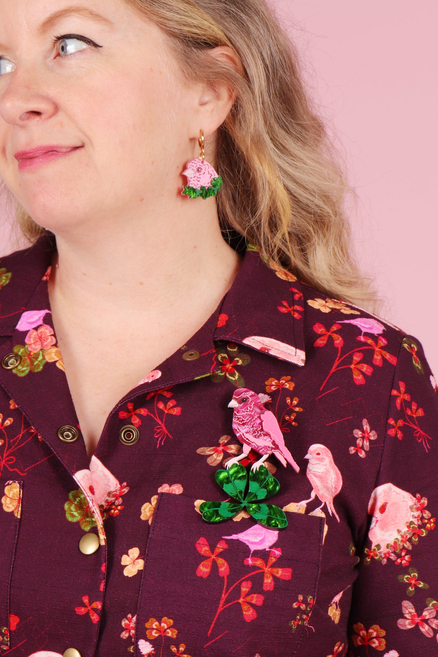 Canary Clover Brooch Pink