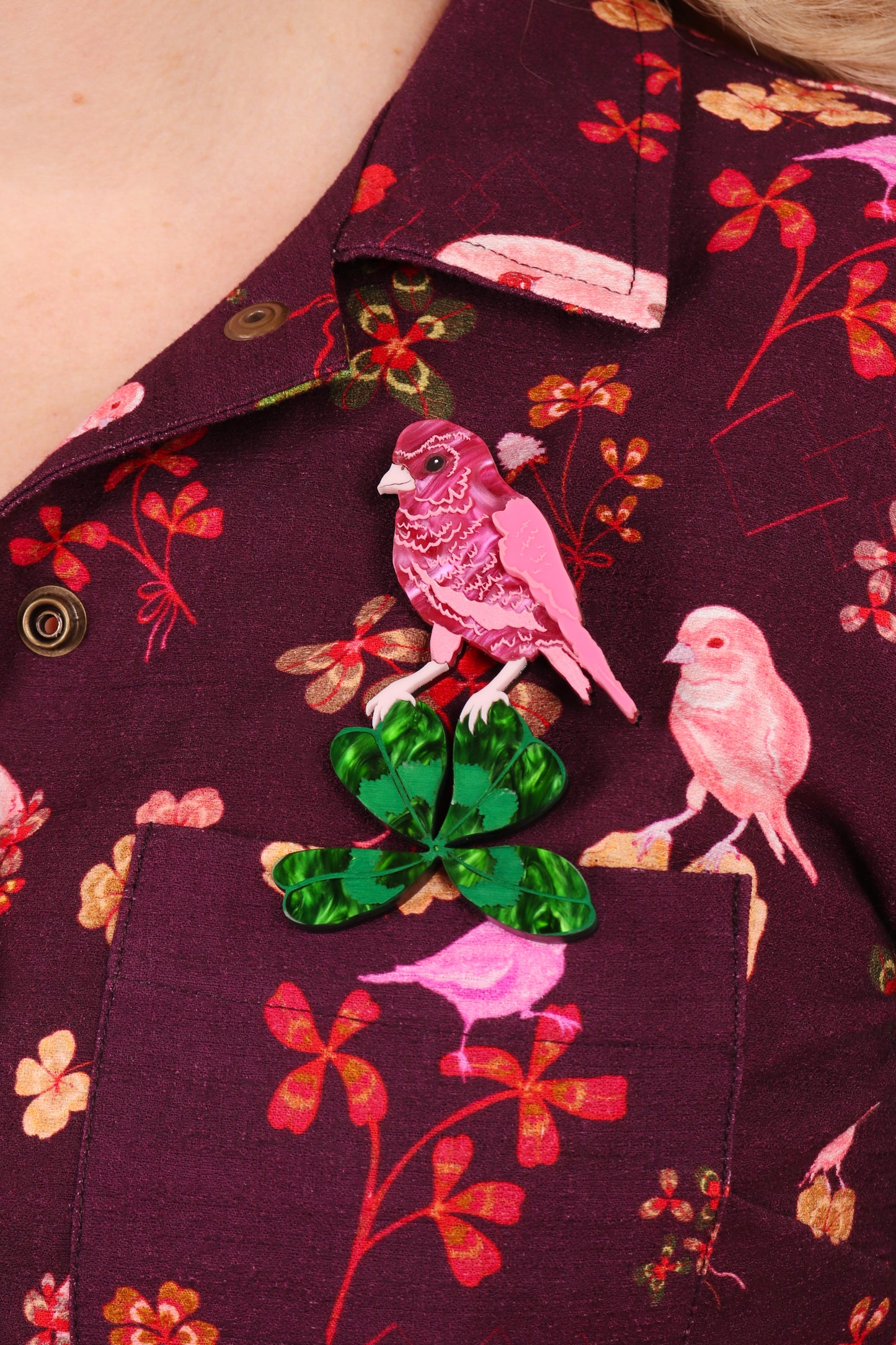 Canary Clover Brooch Pink