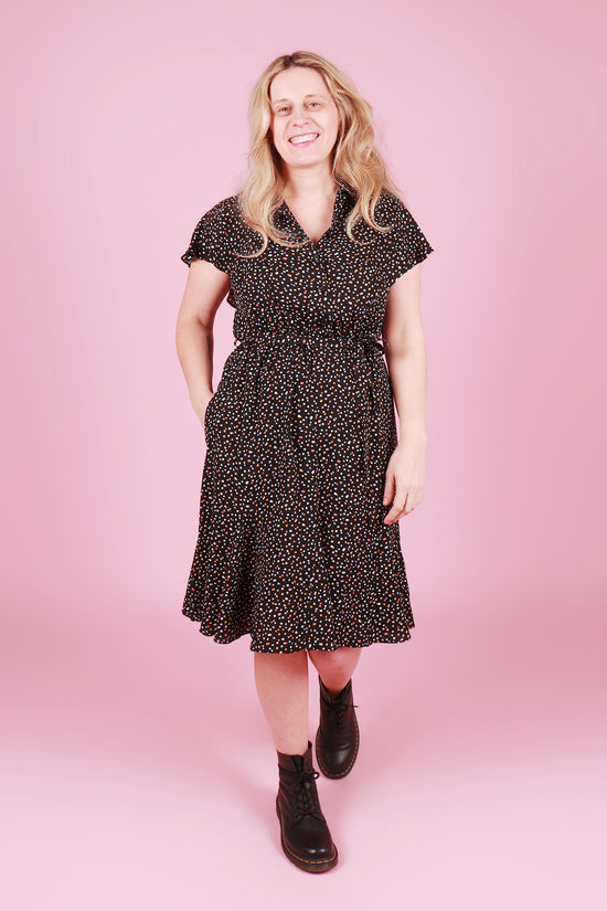 Gillian Dress Midi Begonia Multi Spot Black