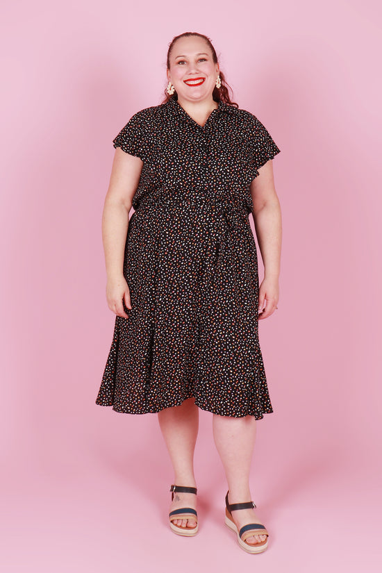 Gillian Dress Midi Begonia Multi Spot Black