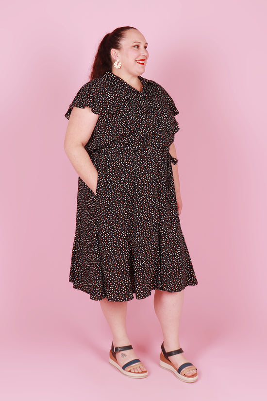 Gillian Dress Midi Begonia Multi Spot Black