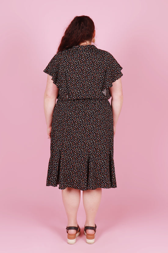 Gillian Dress Midi Begonia Multi Spot Black