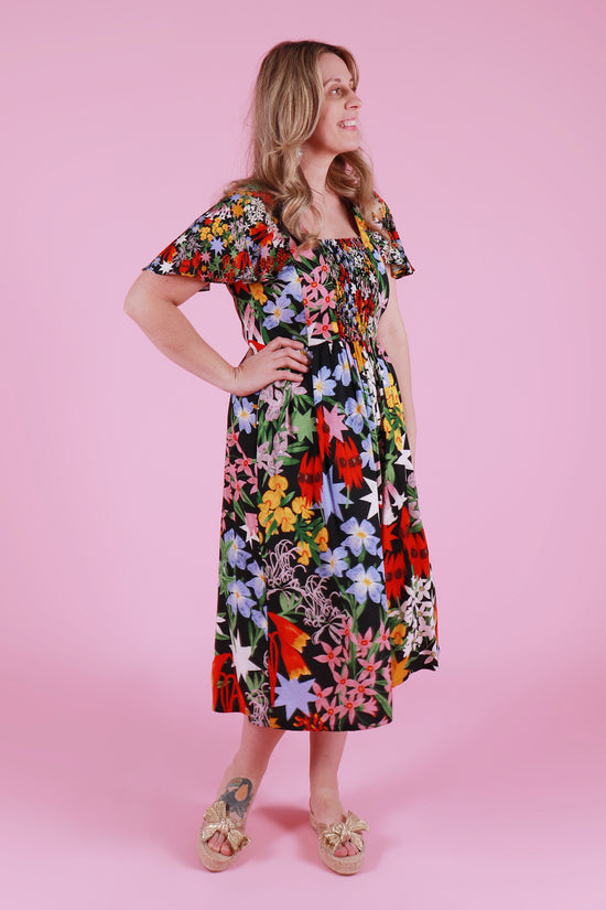 Load image into Gallery viewer, Vera Dress Midi Festive Floral
