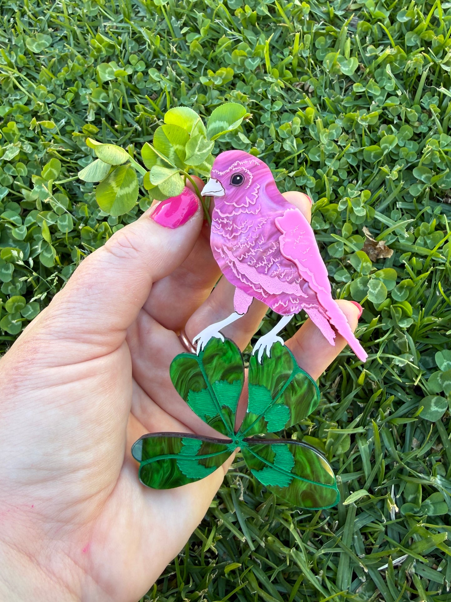 Canary Clover Brooch Pink