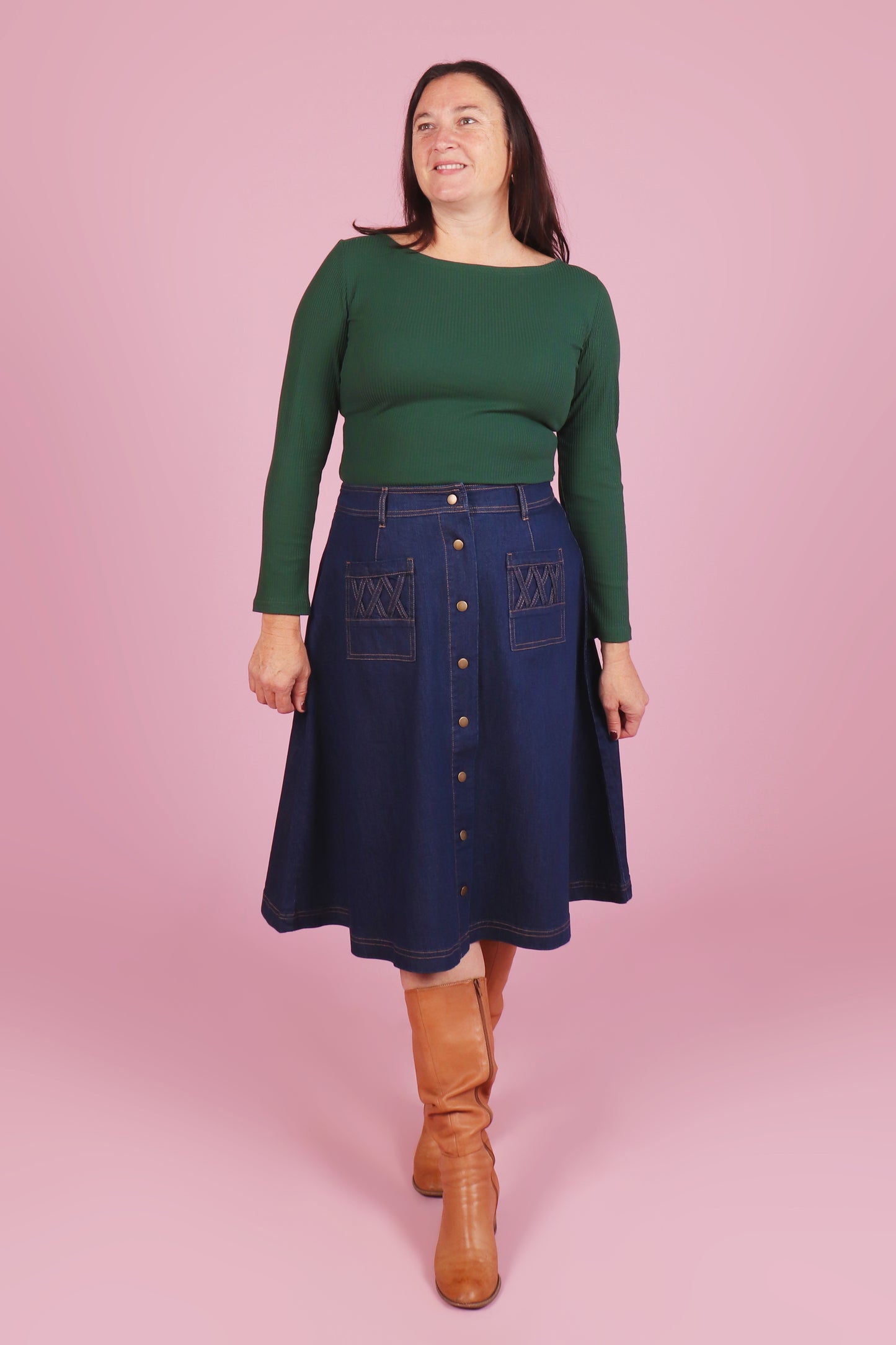 Blair Boat Neck Top Forest Rib