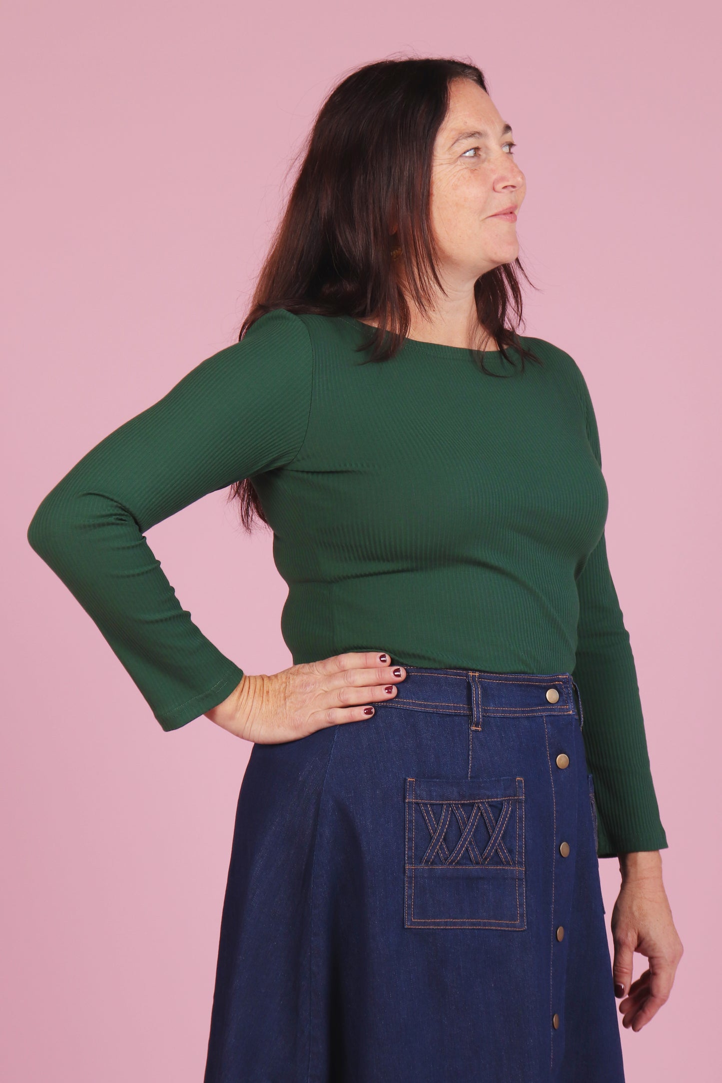Blair Boat Neck Top Forest Rib