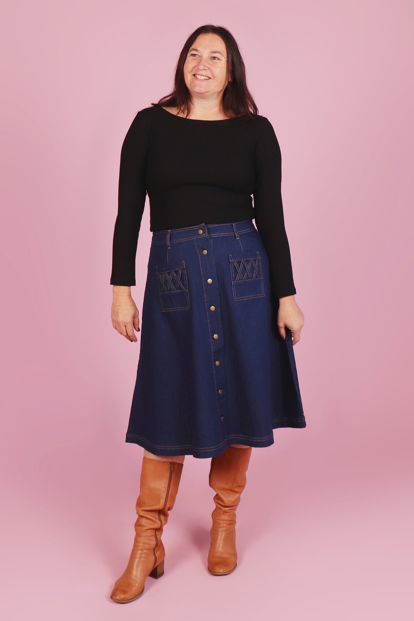 Blair Boat Neck Top Black Rib
