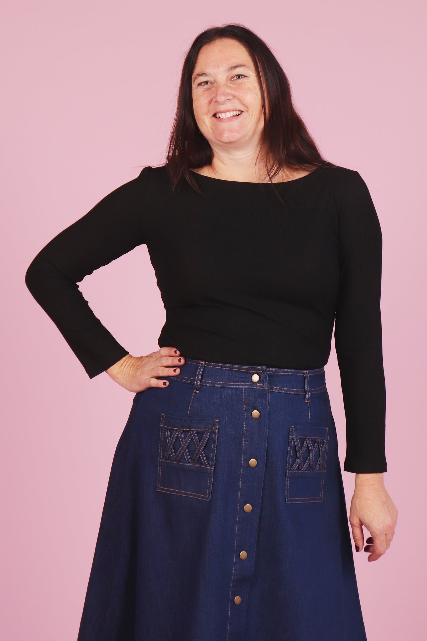 Blair Boat Neck Top Black Rib