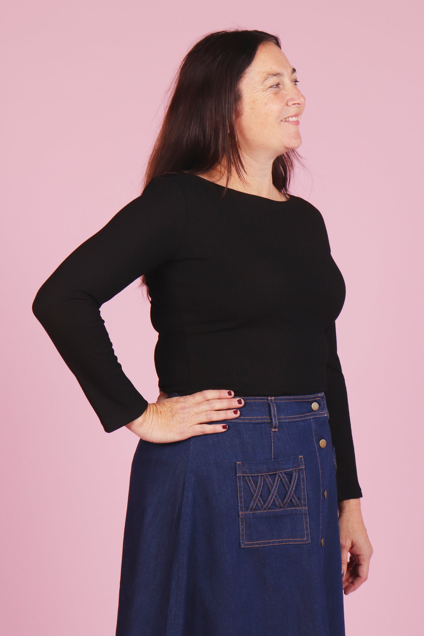 Blair Boat Neck Top Black Rib