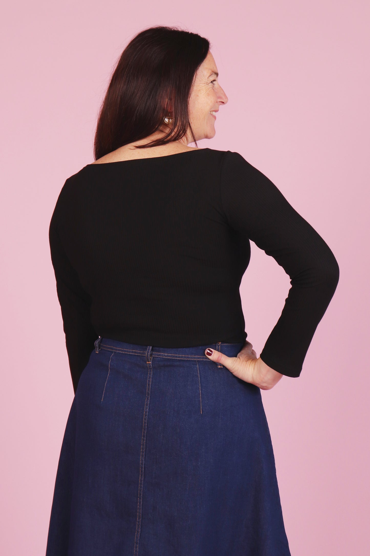 Blair Boat Neck Top Black Rib
