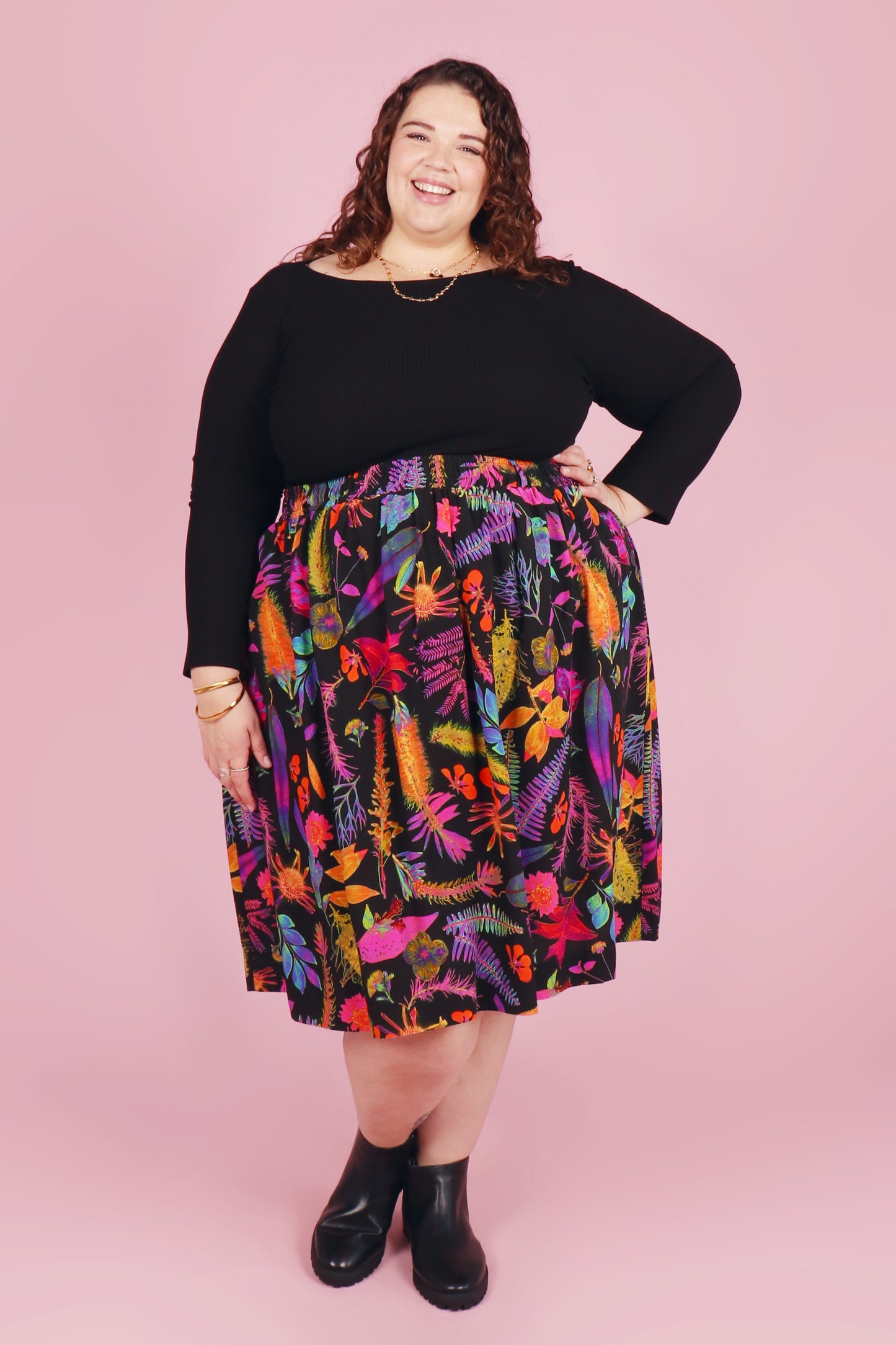 Blair Boat Neck Top Black Rib