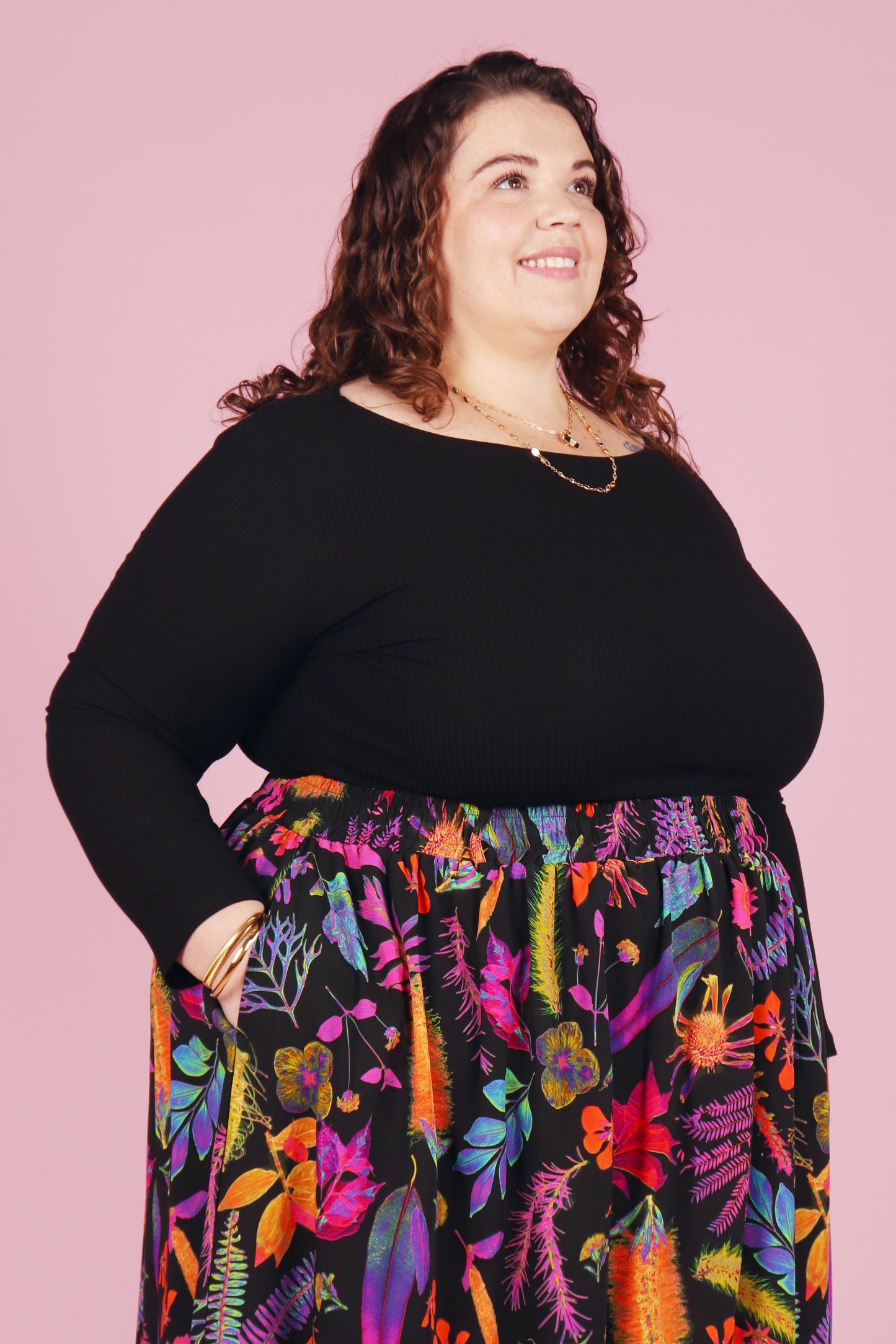 Blair Boat Neck Top Black Rib