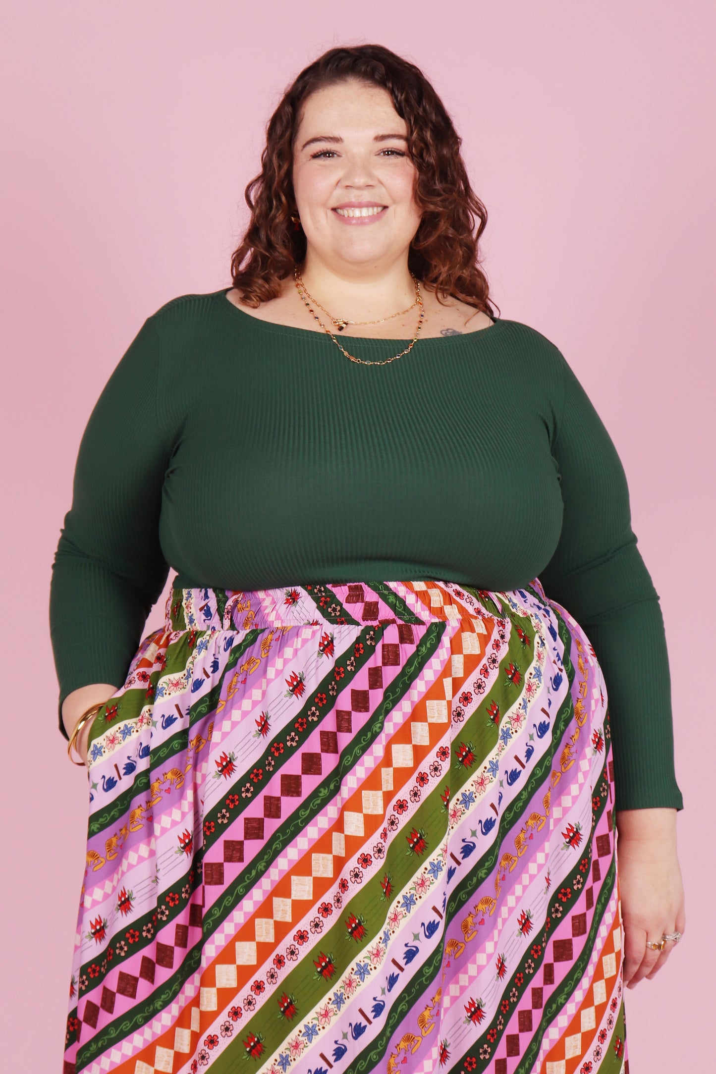Blair Boat Neck Top Forest Rib