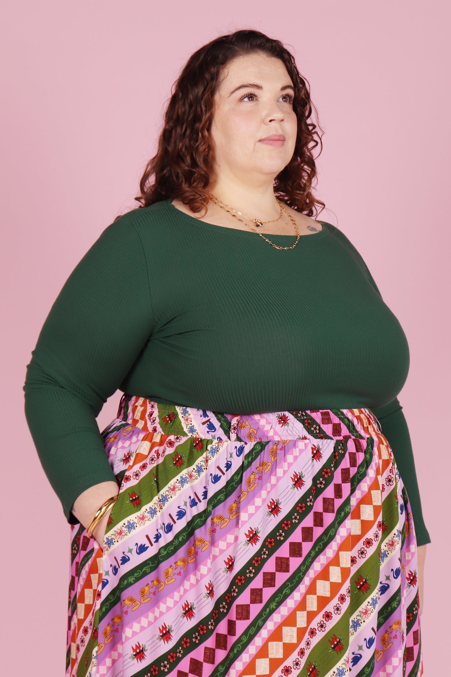 Blair Boat Neck Top Forest Rib