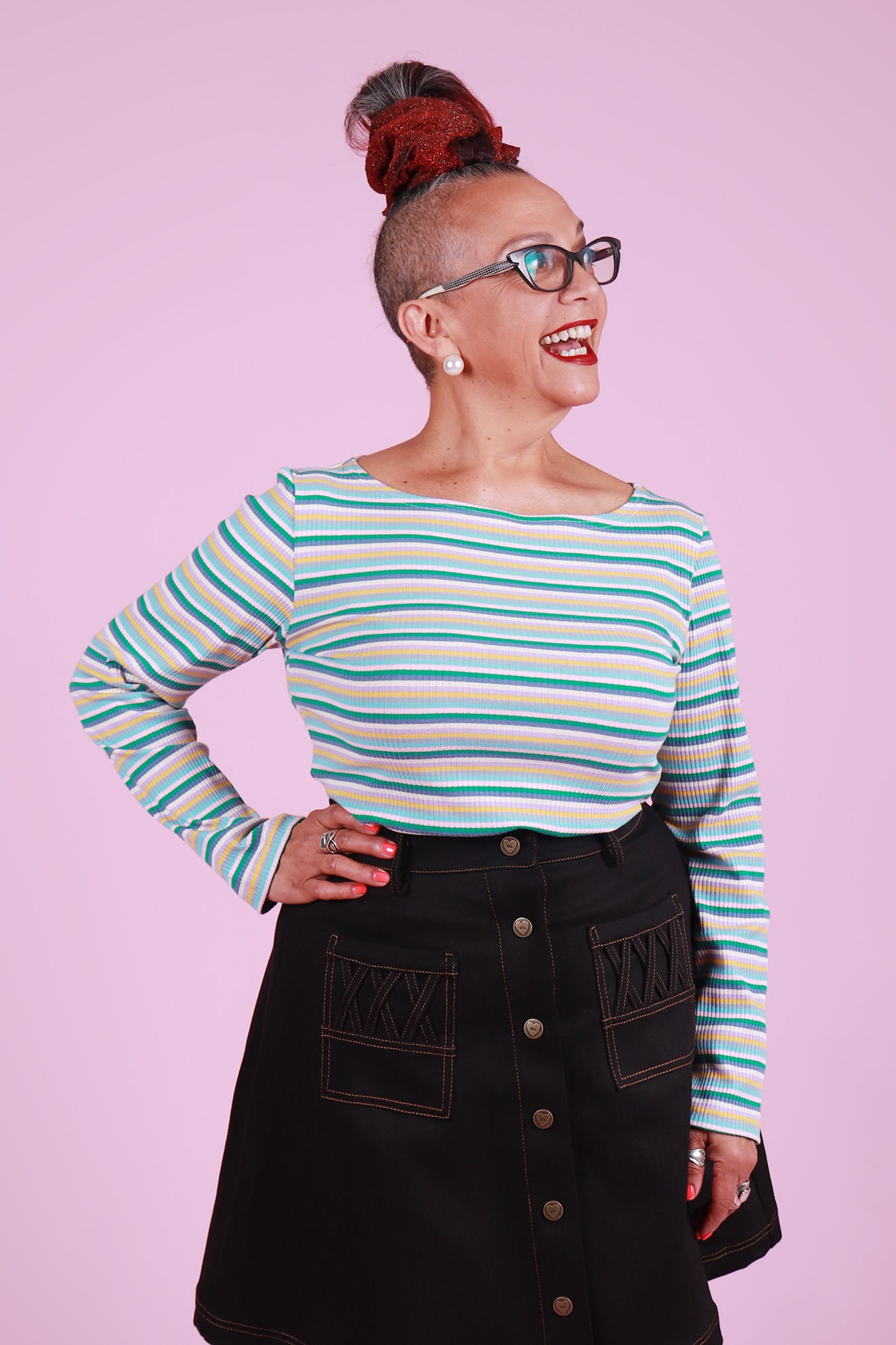 Blair Boatneck Top Seaglass Stripe