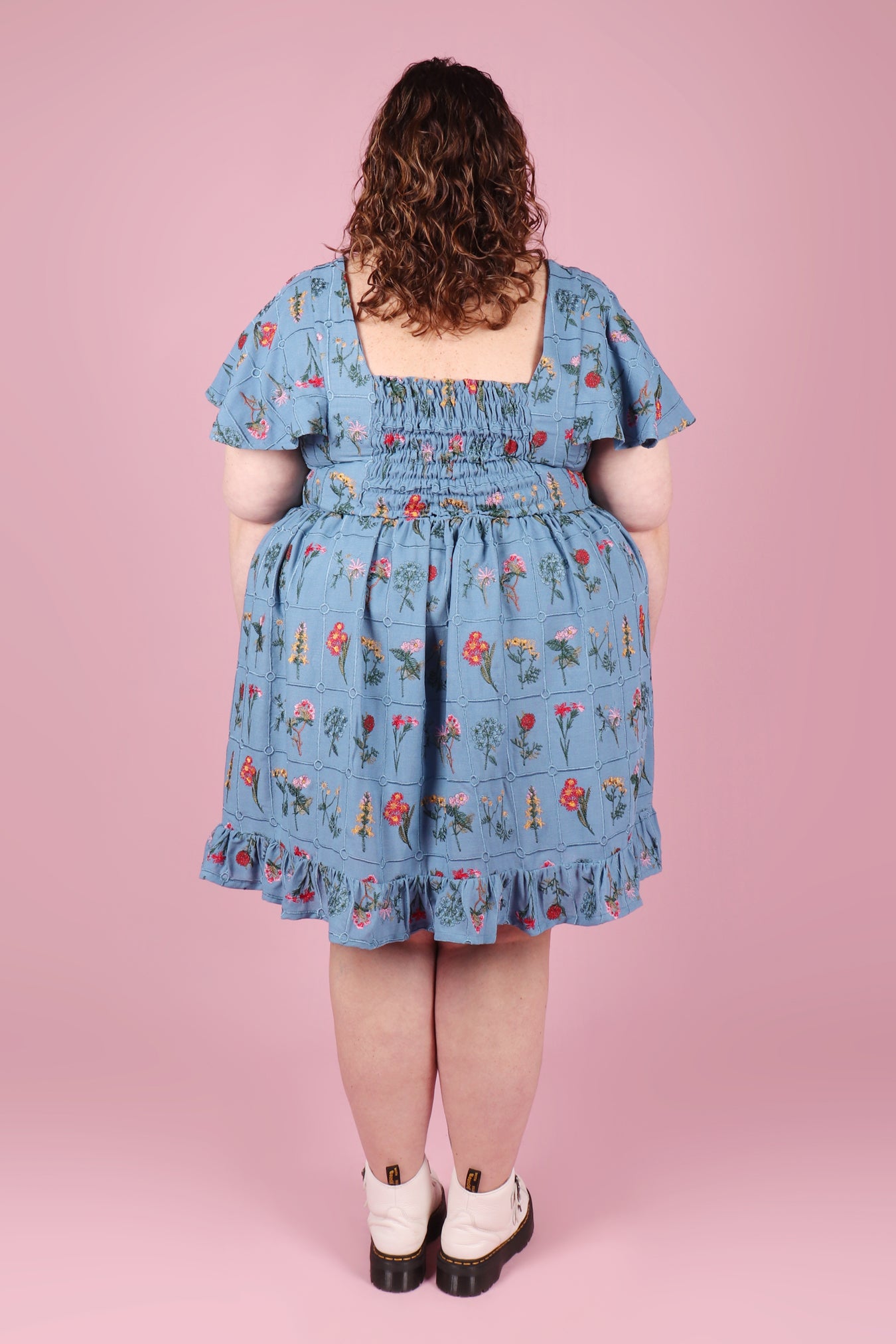 Vera Dress Embroidered Botany Ocean Blue