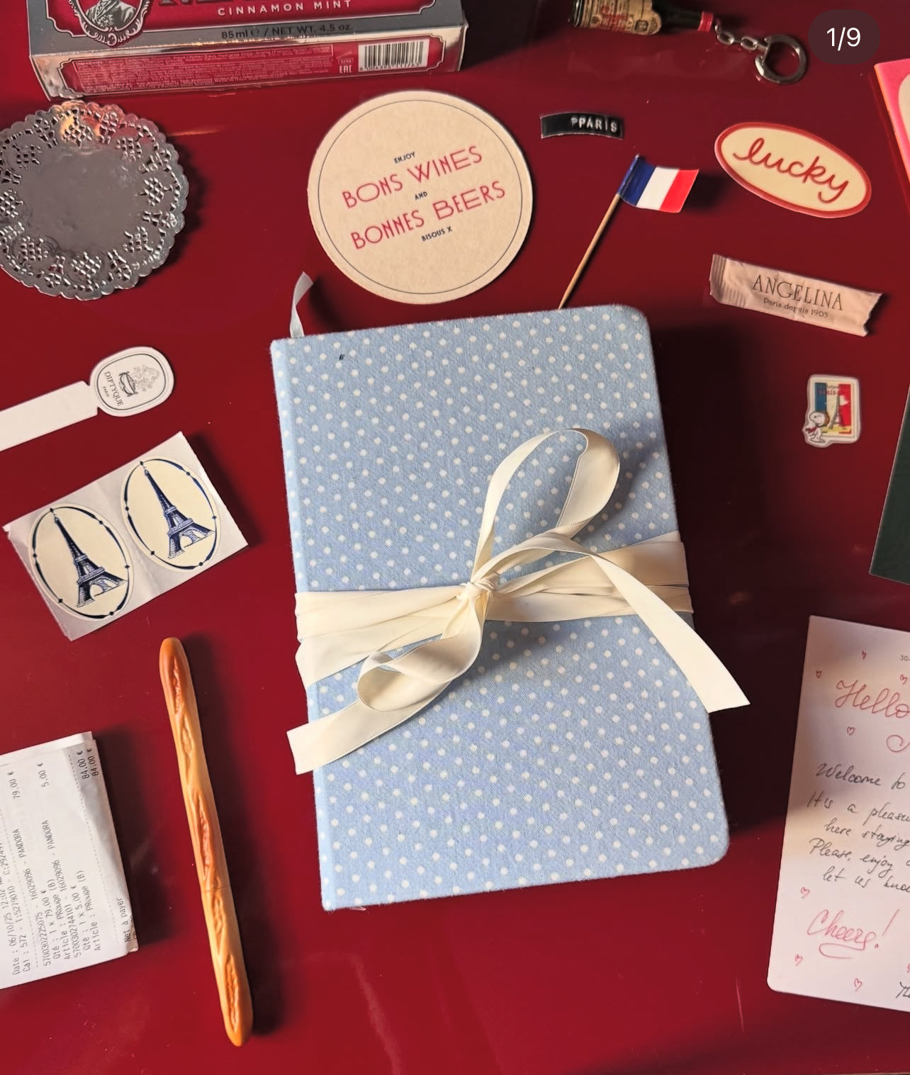 Martina's Signature Ribbon Junk Journal- Blue Polka Dot + Cream Ribbon