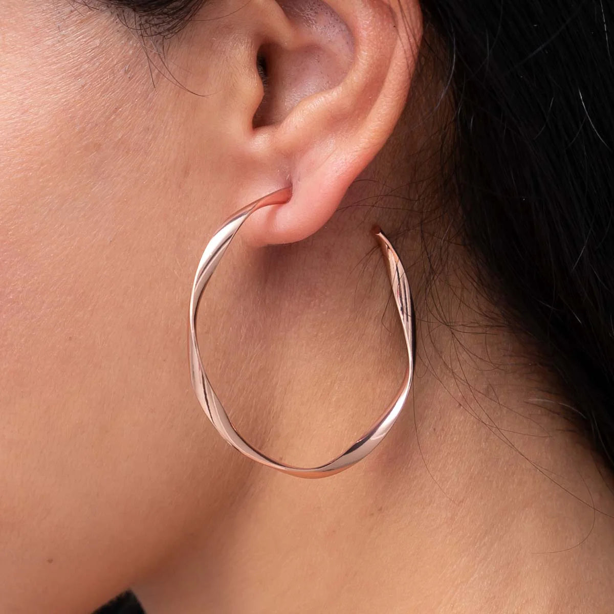 Twisted Hoop Earring Large Metallic Silver