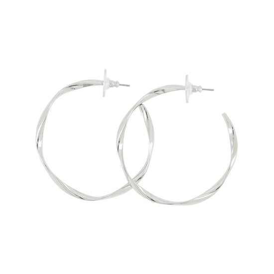 Twisted Hoop Earring Large Metallic Silver