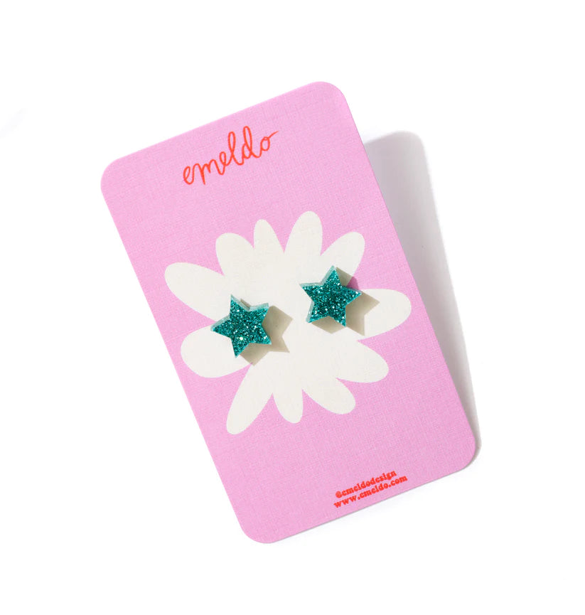 Load image into Gallery viewer, Star Studs Teal Glitter

