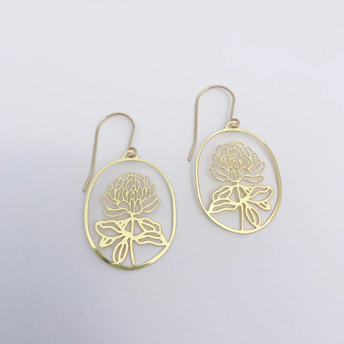 Mini Waratah Flower Earrings Gold