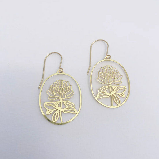 Mini Waratah Flower Earrings Gold