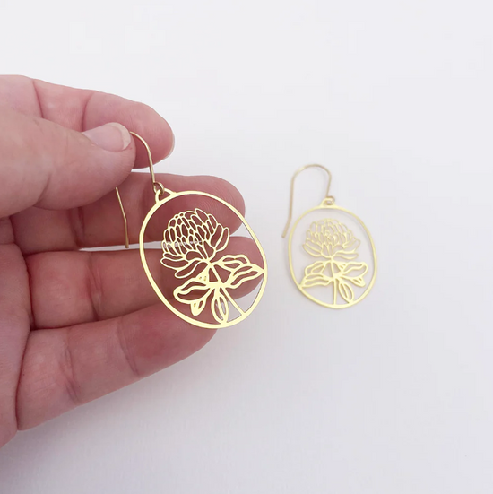 Mini Waratah Flower Earrings Gold