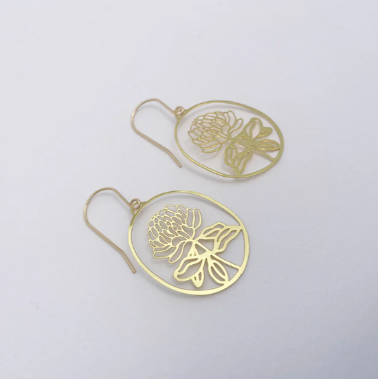 Mini Waratah Flower Earrings Gold