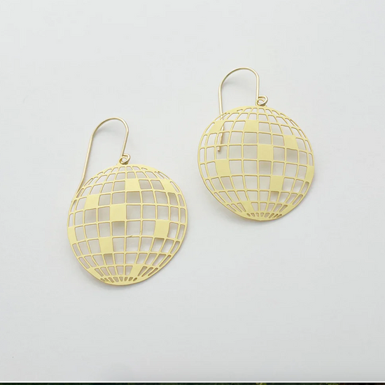 Mini Disco Ball Earrings in Gold