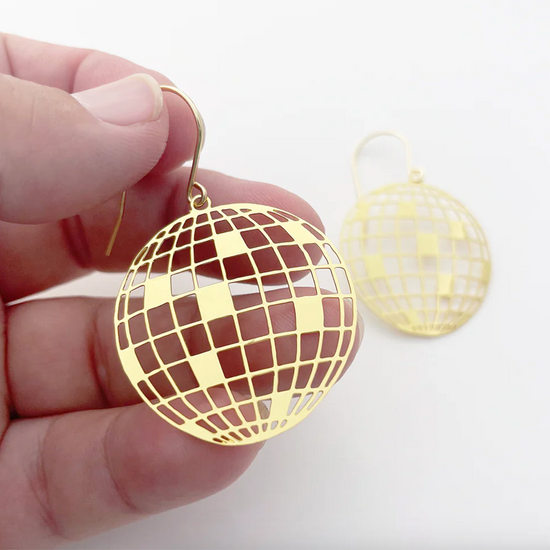 Mini Disco Ball Earrings in Gold