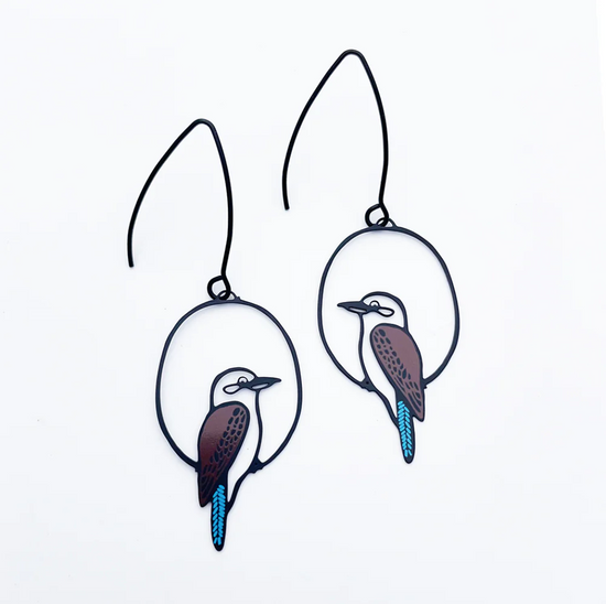 Mini Kookaburra Earrings Black/Brown/Blue