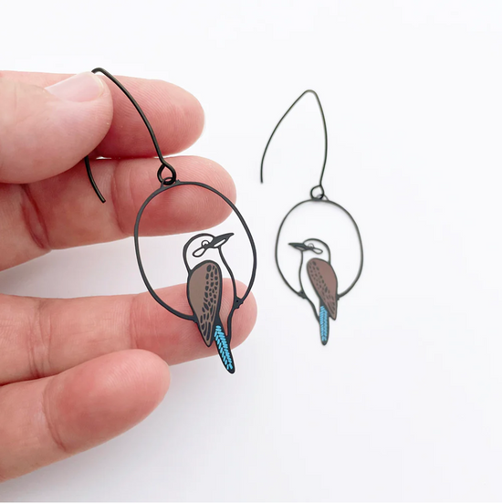 Mini Kookaburra Earrings Black/Brown/Blue