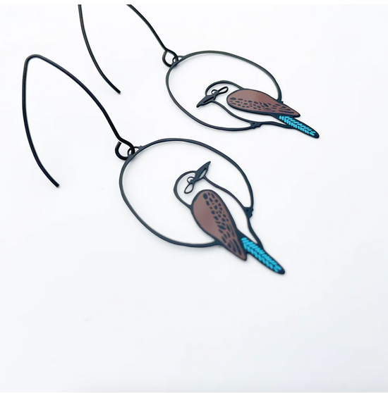 Mini Kookaburra Earrings Black/Brown/Blue