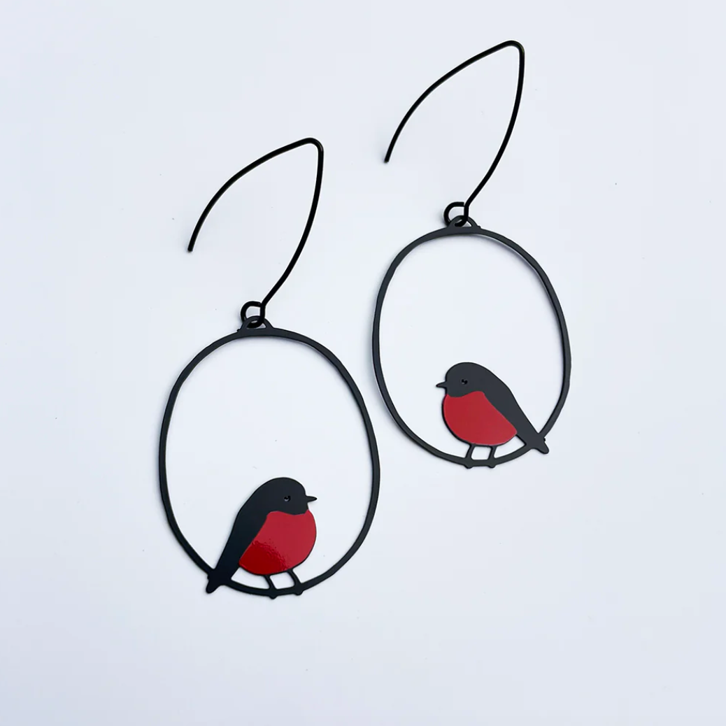 Midi Robin Earrings in Red/Black