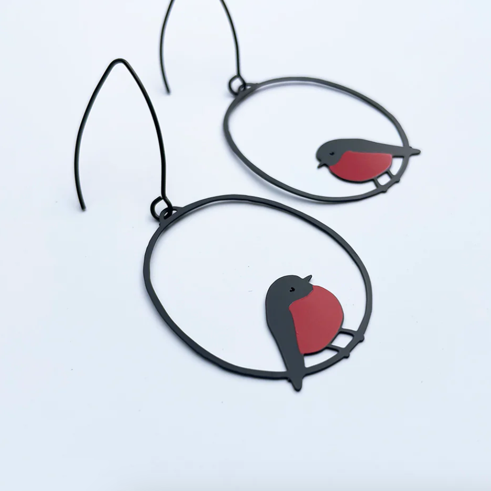 Midi Robin Earrings in Red/Black