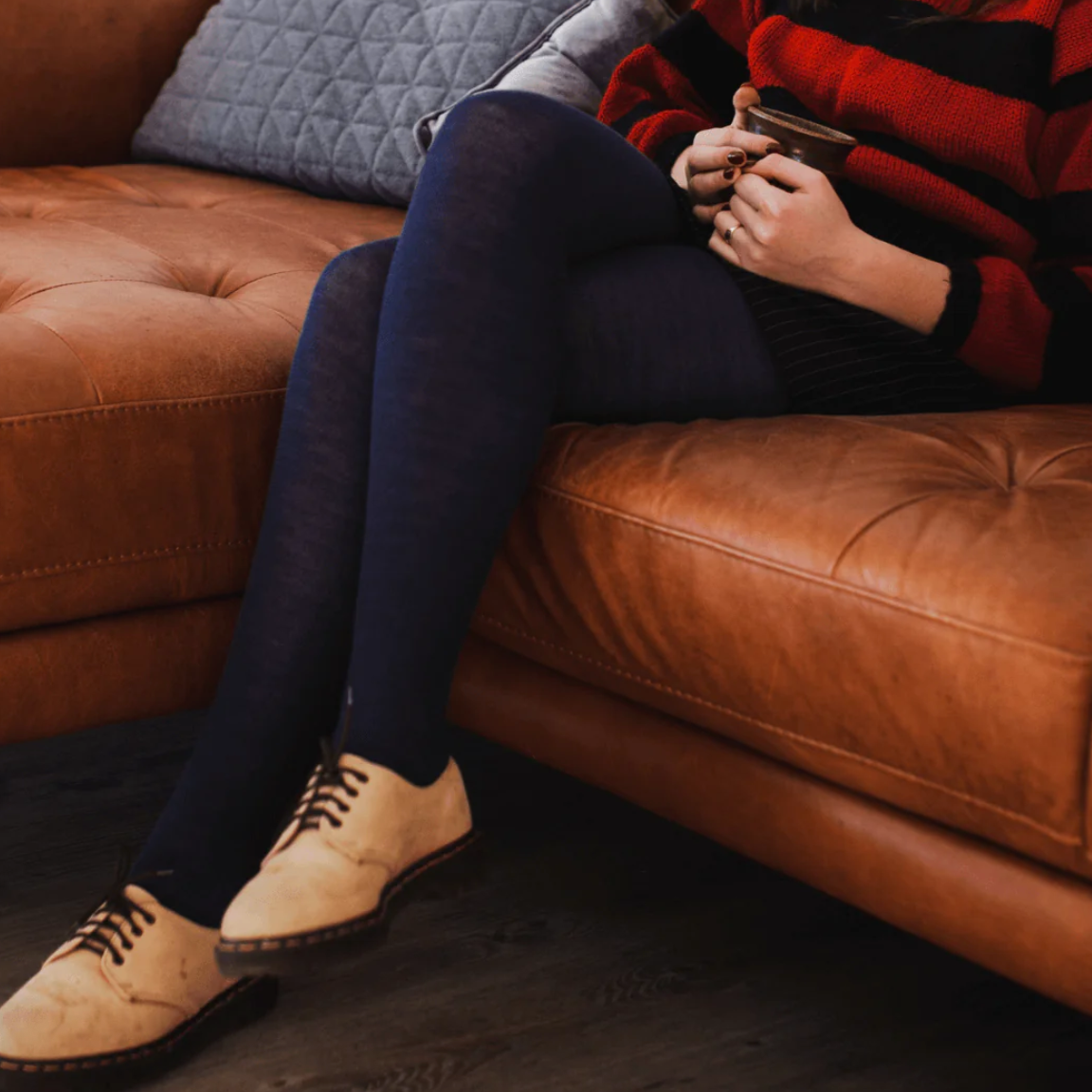 Merino Wool Flat Knit Tights Essential Navy