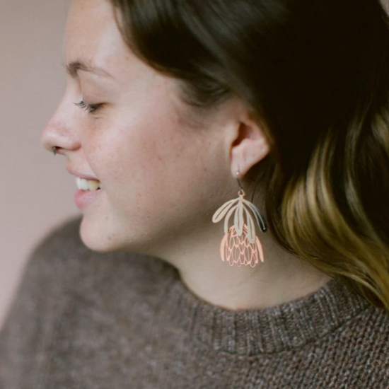 Protea Flower Earrings Silver/Rose Gold