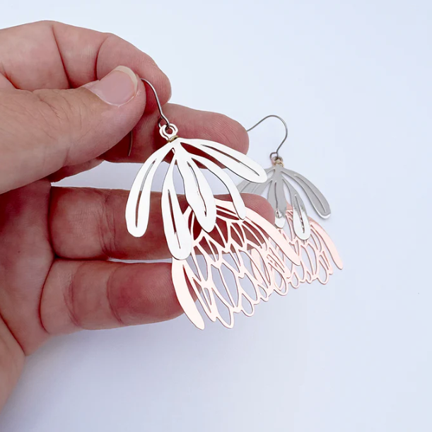 Protea Flower Earrings Silver/Rose Gold