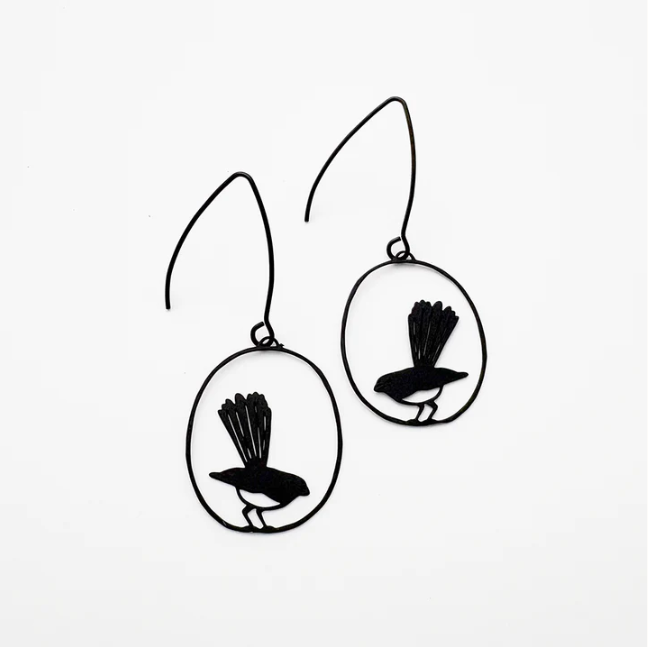 Mini Willy Wagtail Earrings Black