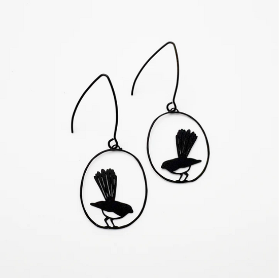 Mini Willy Wagtail Earrings Black