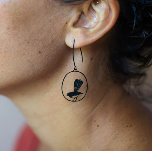 Mini Willy Wagtail Earrings Black