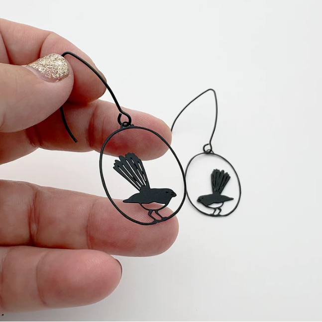 Mini Willy Wagtail Earrings Black