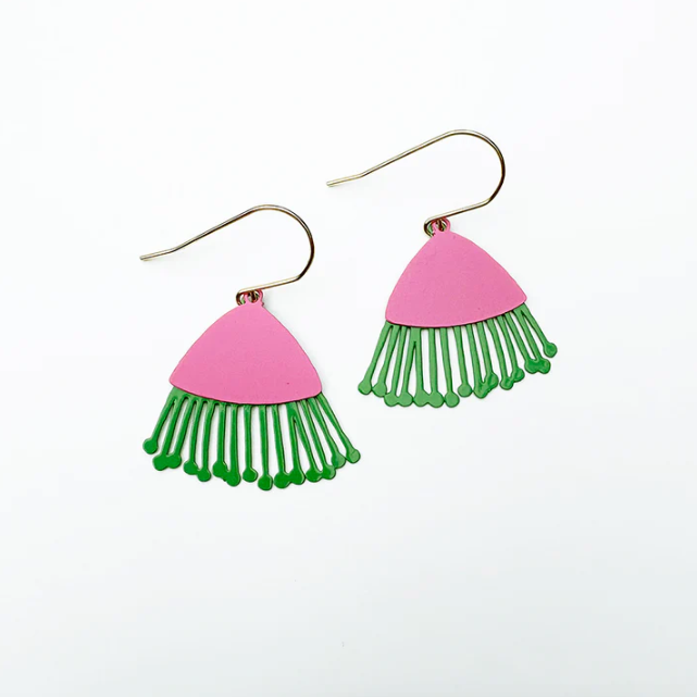 Mini Gum Blossom Flower Earrings Pink/Green
