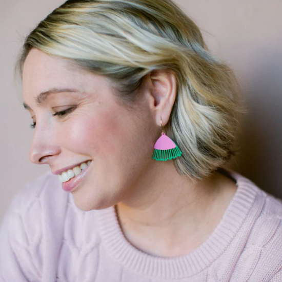 Mini Gum Blossom Flower Earrings Pink/Green