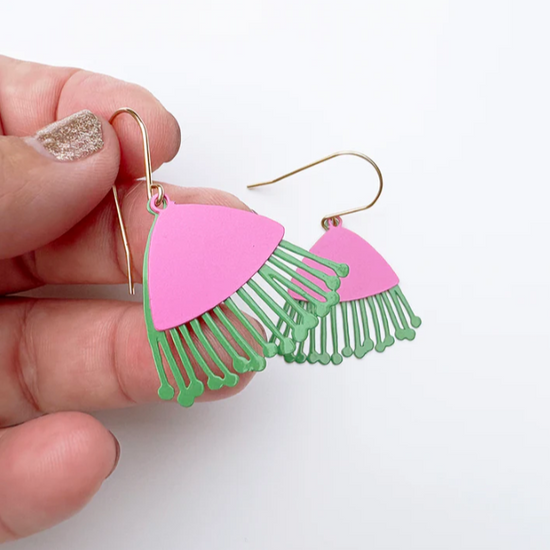 Mini Gum Blossom Flower Earrings Pink/Green