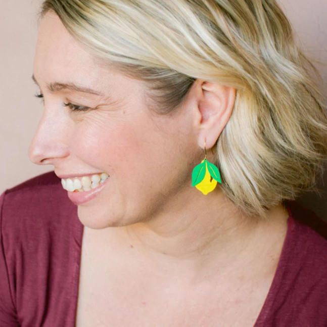 Mini Lemon Earrings Yellow/Green