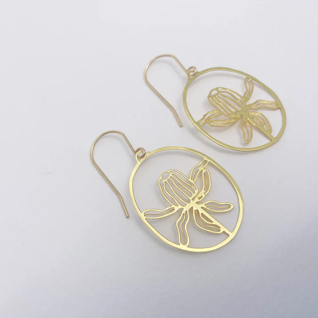 Mini Banksia Flower Earrings Gold