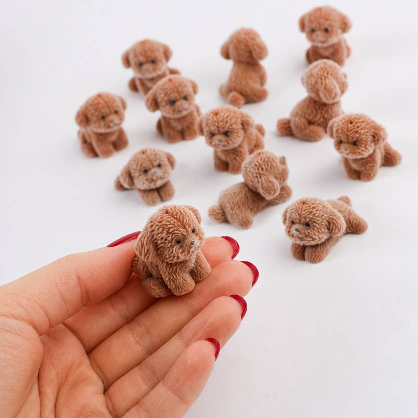 Flocked Brown Mini Baby Puppy Dogs