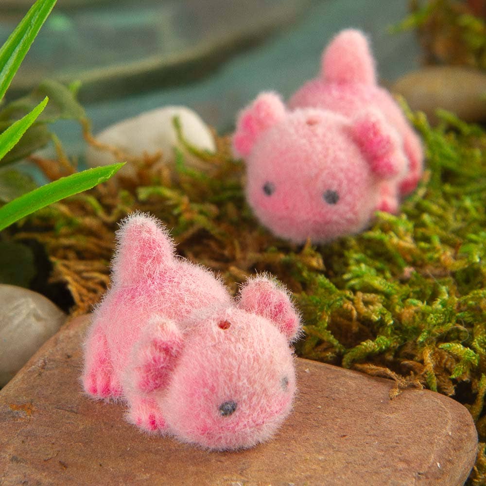 Flocked Pink Baby Axolotls